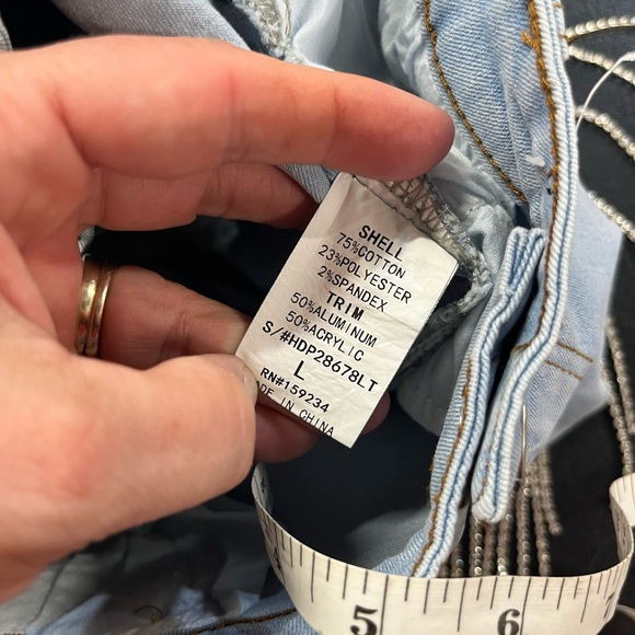 Hot & Delicious denim short with rhinestone fringes. - Picture 7 of 7